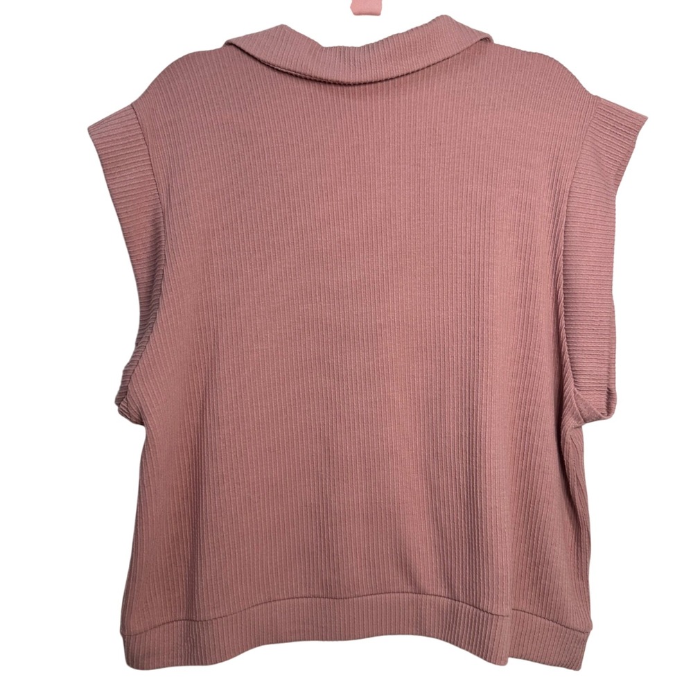Forgotten Grace Pink Ribbed Collared V Neck Sleeveless Top Plus 2X Soft Feminine - Picture 2 of 6